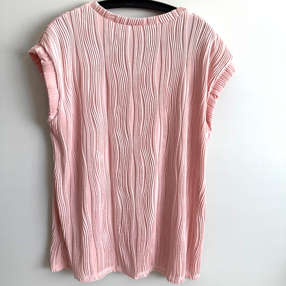 Women's Pink XL Textured Cap-Sleeve Blouse Top Office Layers Soft Whimsical - Picture 2 of 11